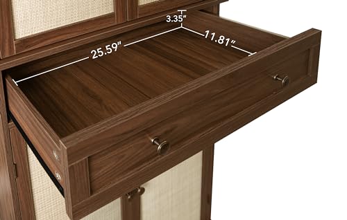 Tall Cabinet with 4 Rattan Doors and 1 Drawers, Adjustable Shelves (Walnut) R94023