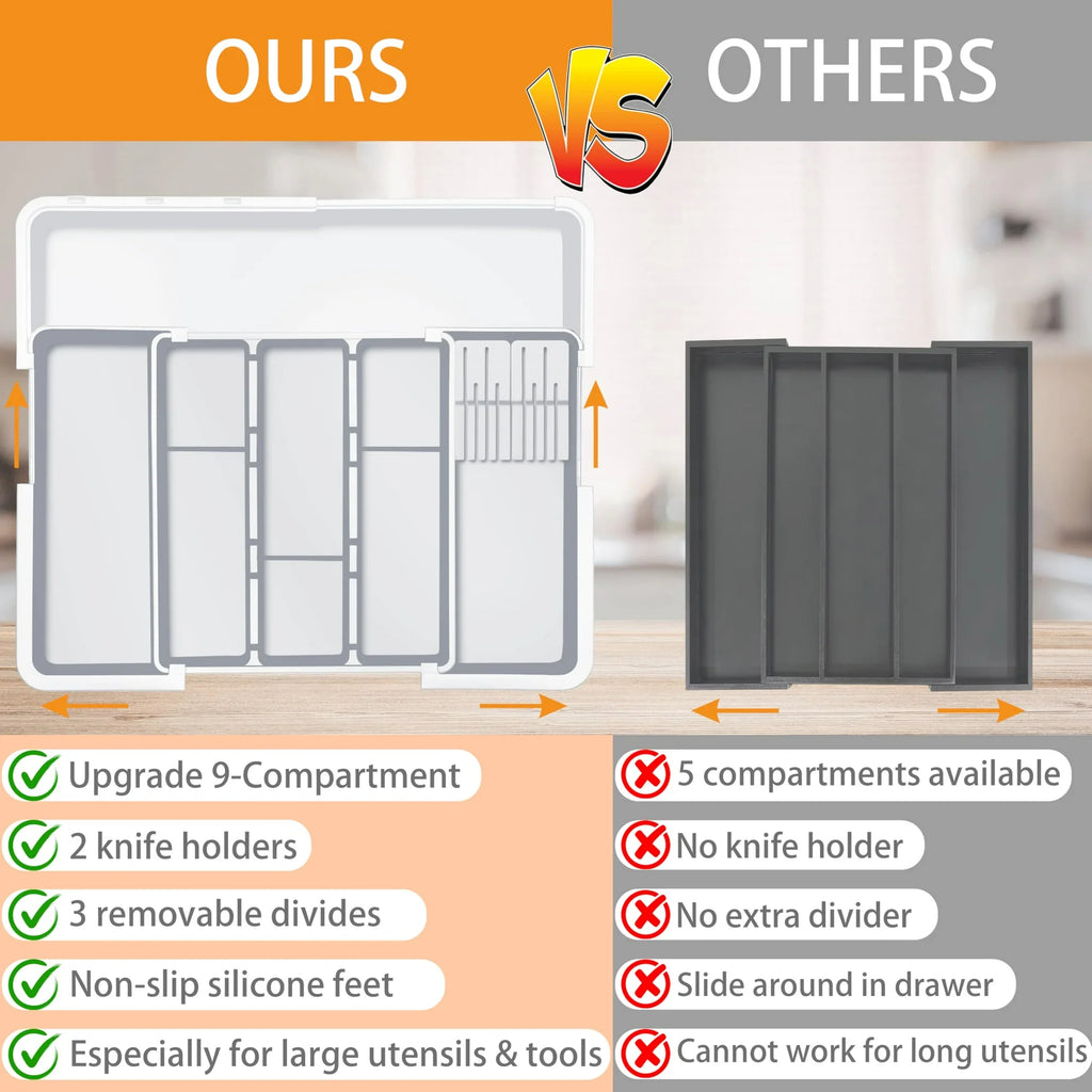 Grey Expandable Silverware Organizer with 9 Compartments Q593579