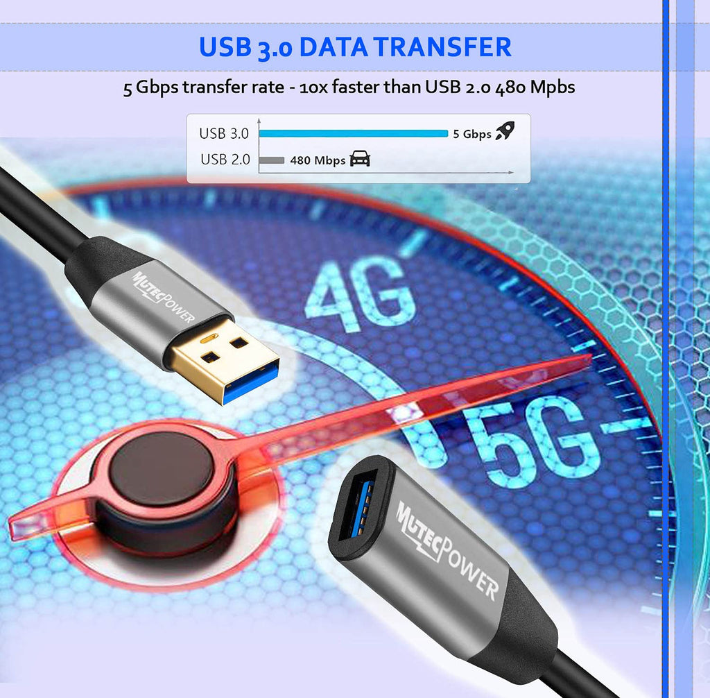 Black 50 Feet Active USB 3.0 Male to Female Extension Cable with 2 Boosters B557795