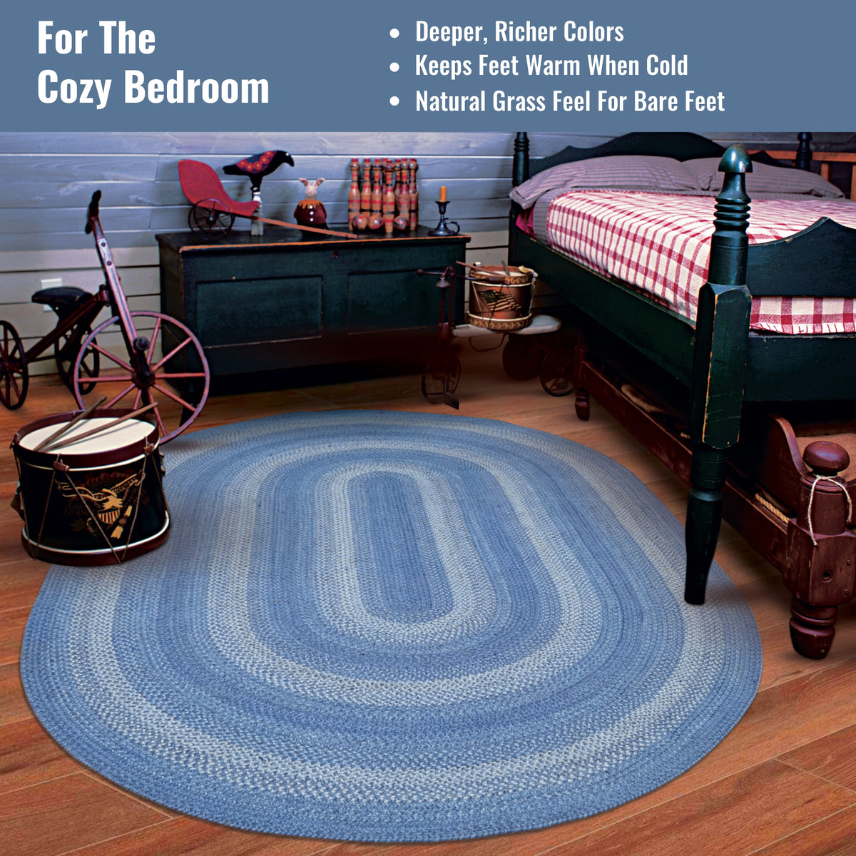 Blue 4x6' Braided Oval Rug E205