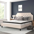 King Size Tufted Upholstered Platform Bed Beige Fabric with 10 Inch Pocket Spring Mattress T9912