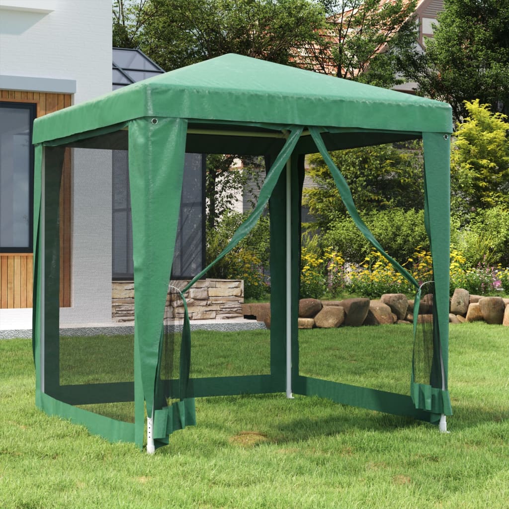 Green 6.6'x6.6' HDPE Party Tent with 4 Mesh Sidewalls B8117