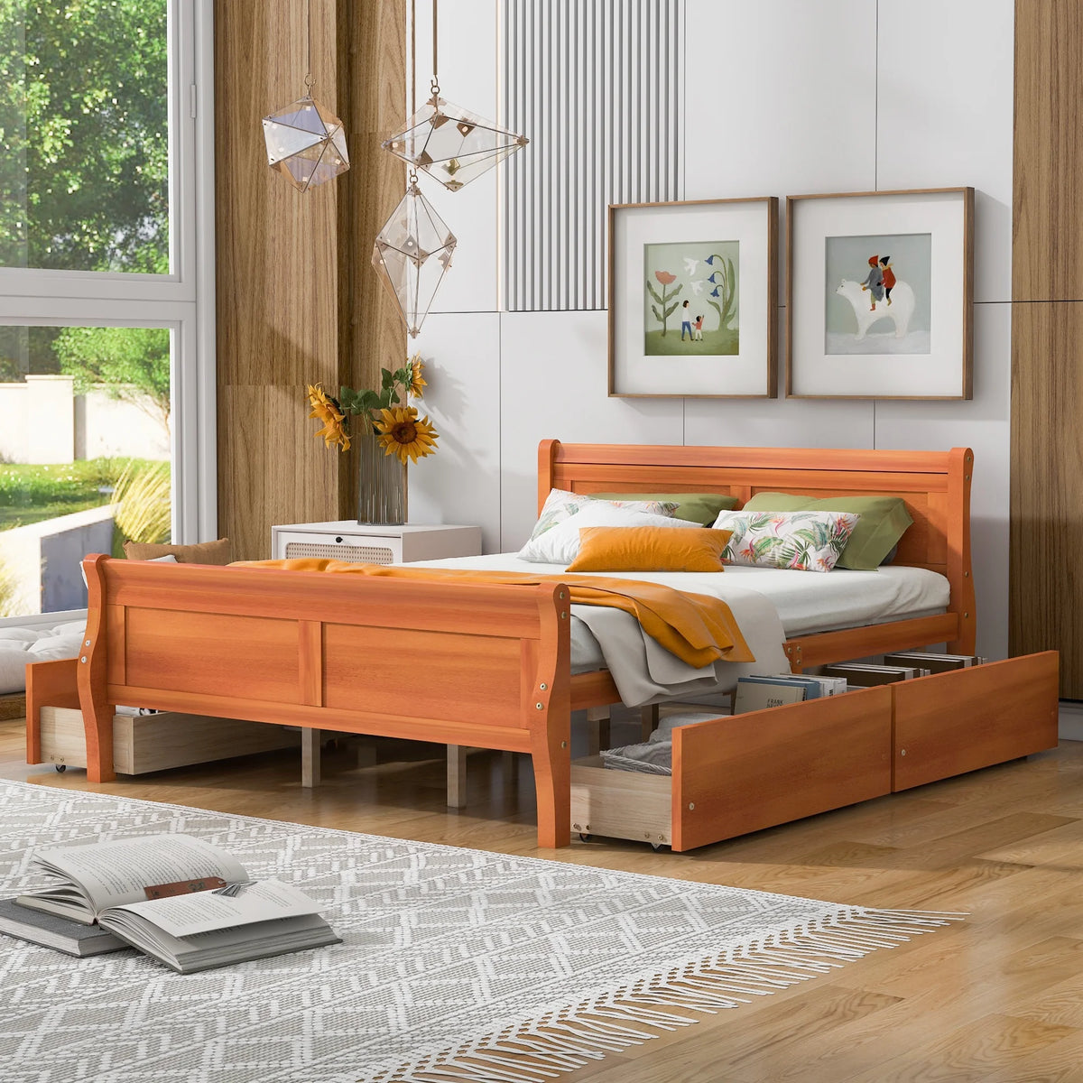 Queen Size Wood Platform Bed with 4 Drawers S6573