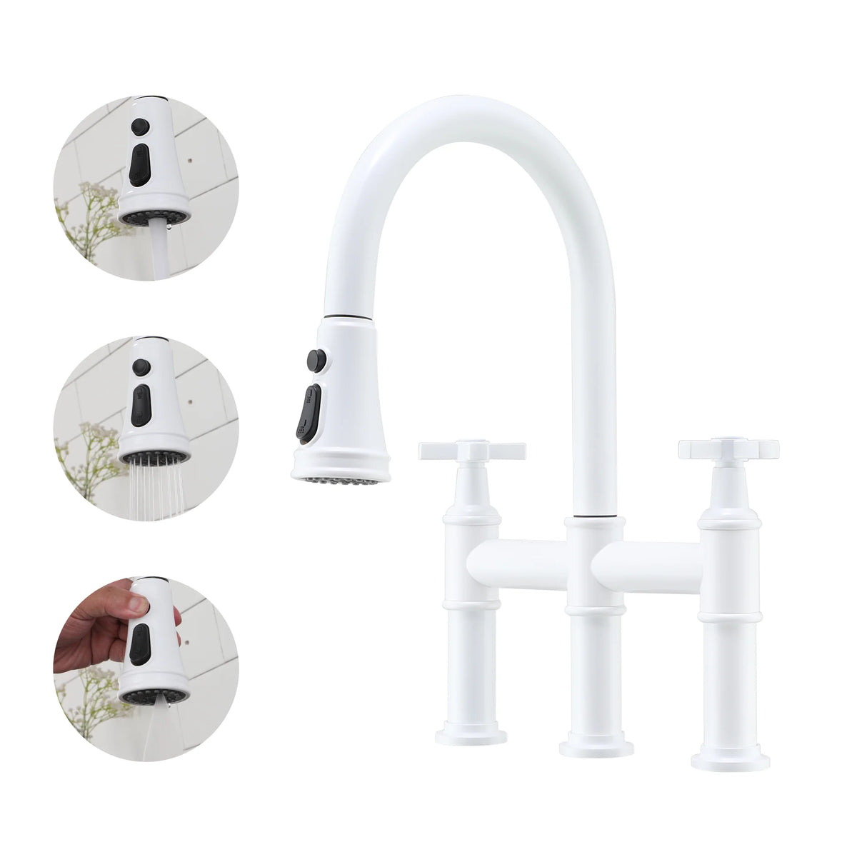Bridge Kitchen Faucet with Pull Down Sprayer C217