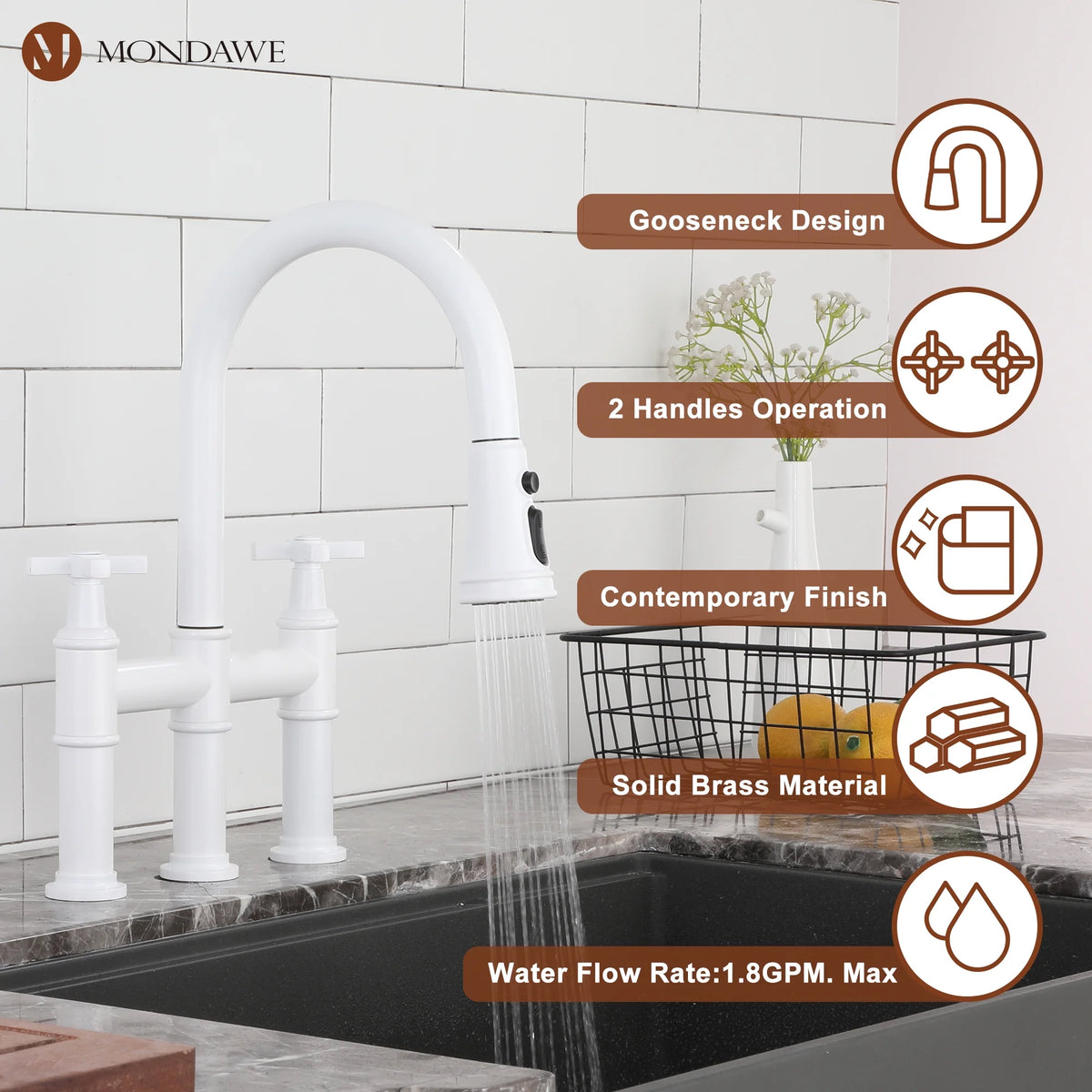 Bridge Kitchen Faucet with Pull Down Sprayer C217