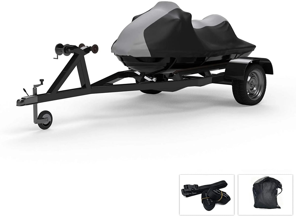 Gray/Black All Weather Trailerable Jet Ski Covers with Trailer Straps and Storage Bag G635591