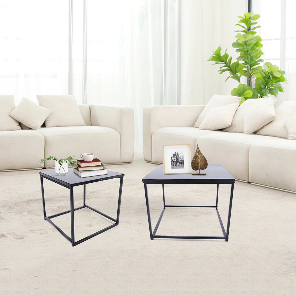 2pcs Black Metal Side Table J852559