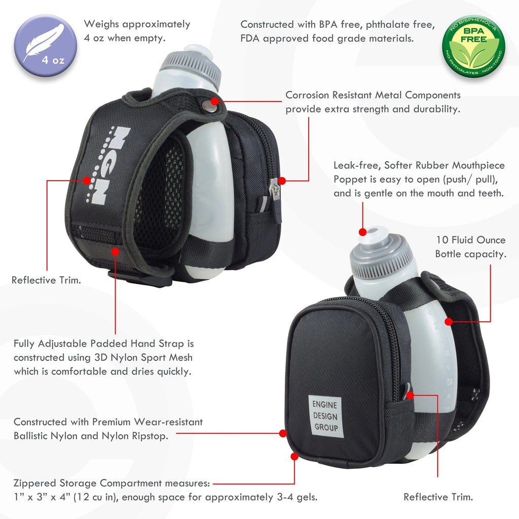 10 oz Handheld Water Bottle with Zippered Pocket M3615