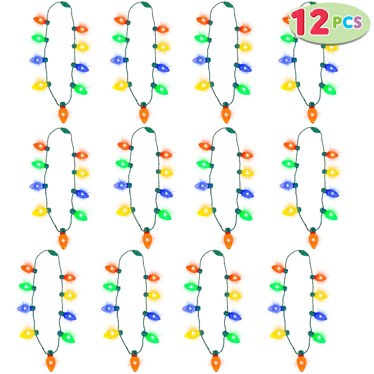 12 Piece Christmas LED Light Up Bulb Necklaces U15381