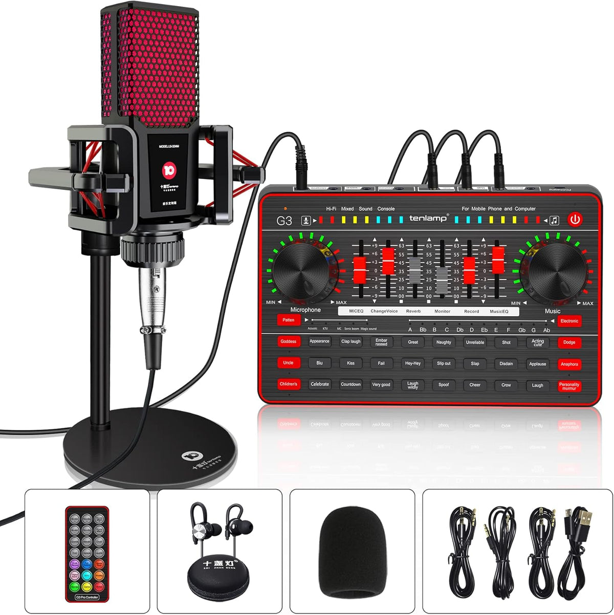 Podcast Microphone Kit with Sound Card and Condenser Mic N640945