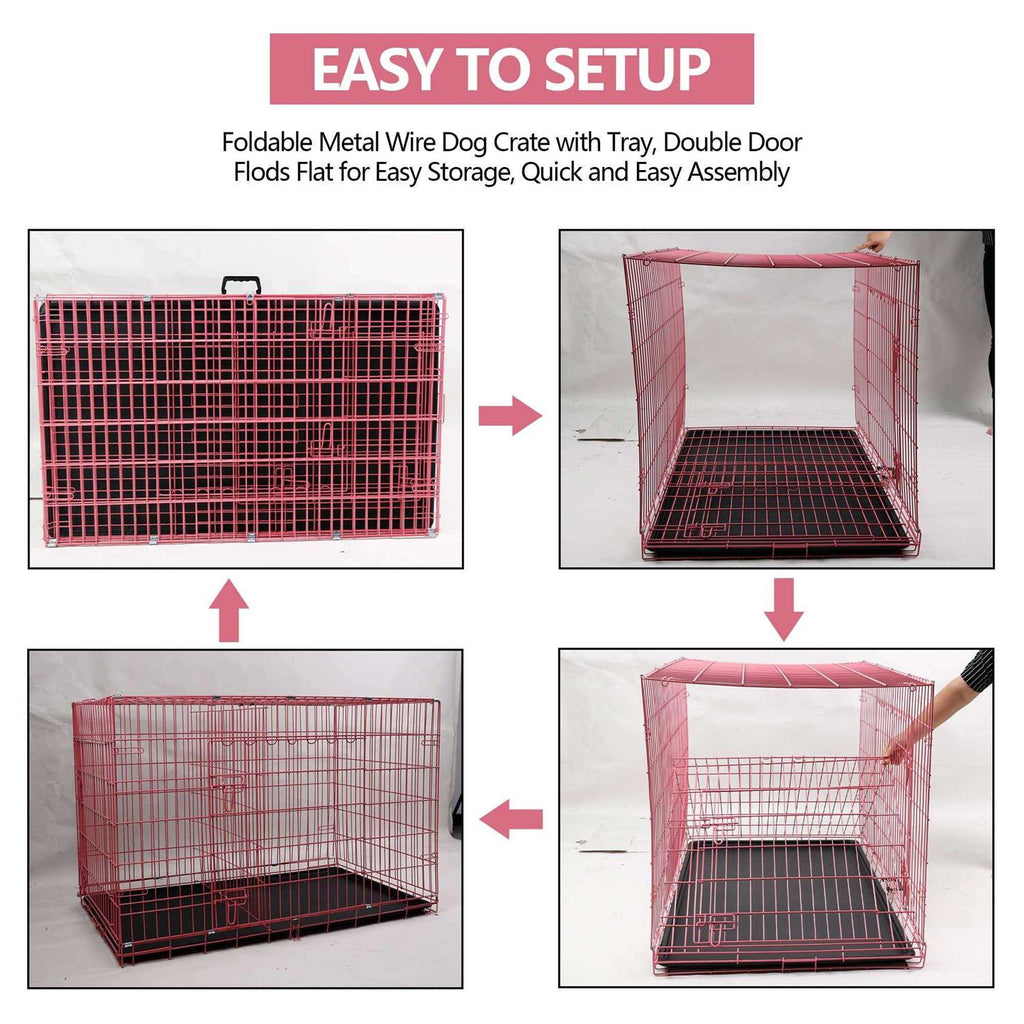 Folding Dog Cage Double Door Q726