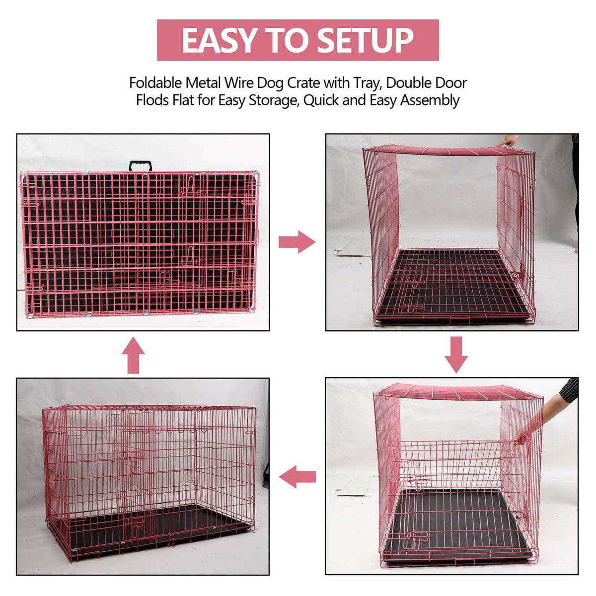 Folding Dog Cage Double Door Q726