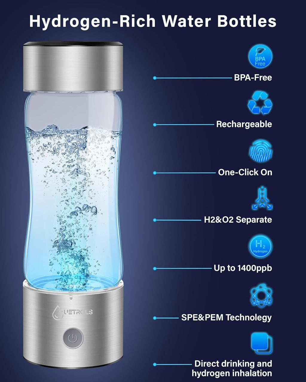 Hydrogen Water Bottle Generator with SPE PEM Technology Water Ionizer D9044