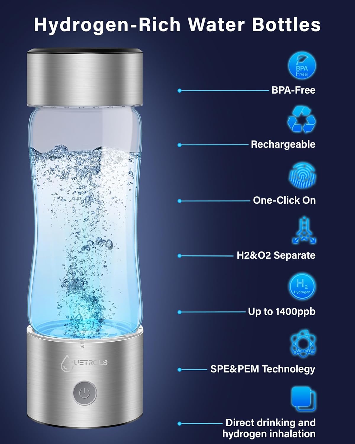 Hydrogen Water Bottle Generator with SPE PEM Technology Water Ionizer D9044