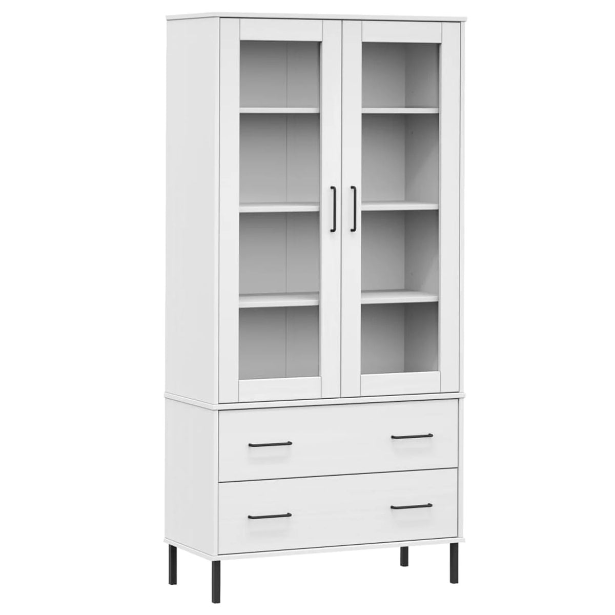 Pine Wood Bookcase with 2 Doors Cabinet and 2 Storage Drawers O302830