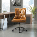 Camel PU Leather Armless Ergonomic Swivel Task Chair with 5 Rolling Casters U18866