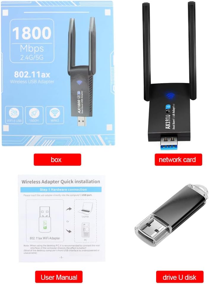 WiFi 6 USB 3.0 Adapter ax1800 802.11ax Dual Band Wireless Network Card Pack of 2 O956