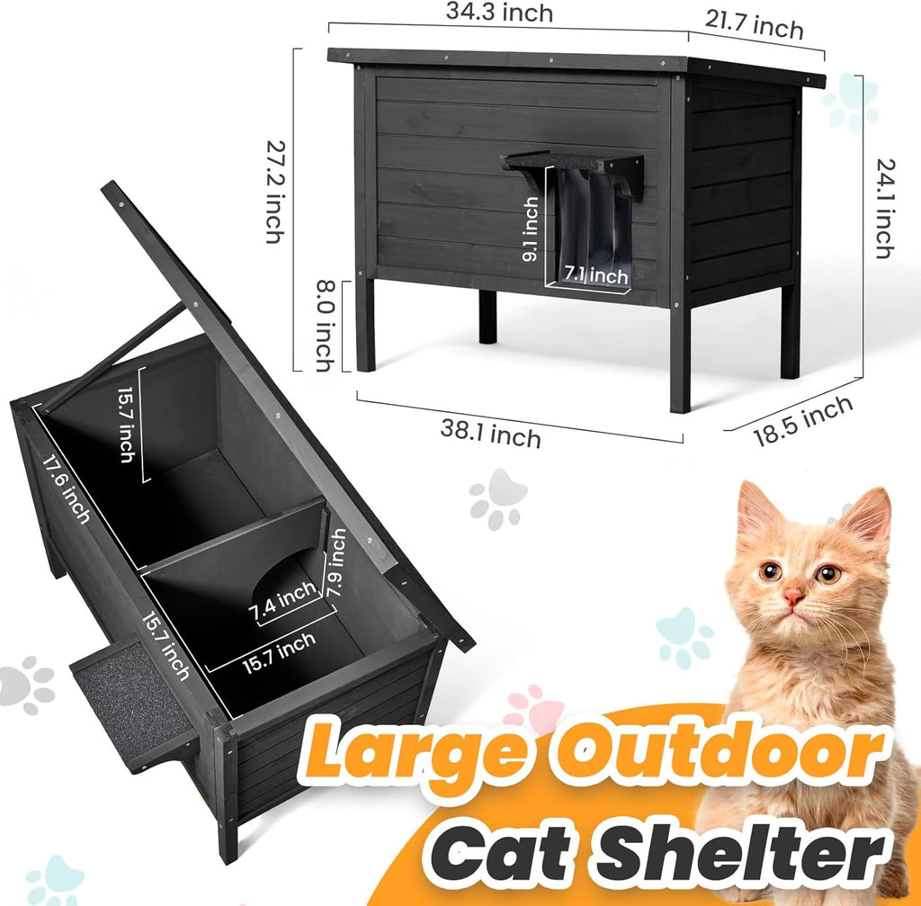 Outdoor Cat House Weatherproof Insulated Foam Wooden Cat Condos with PVC Door Flaps O3824