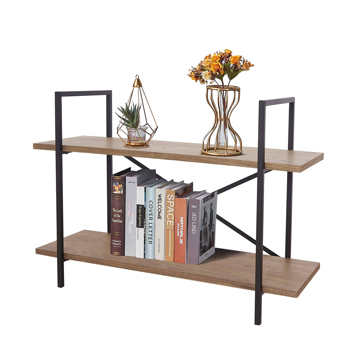 2 Tier Industrial Metal Wood Bookshelf A986