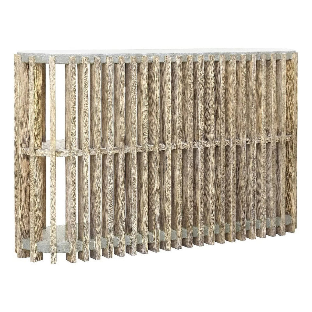 Wood Slat Display Console with Concrete Top N802