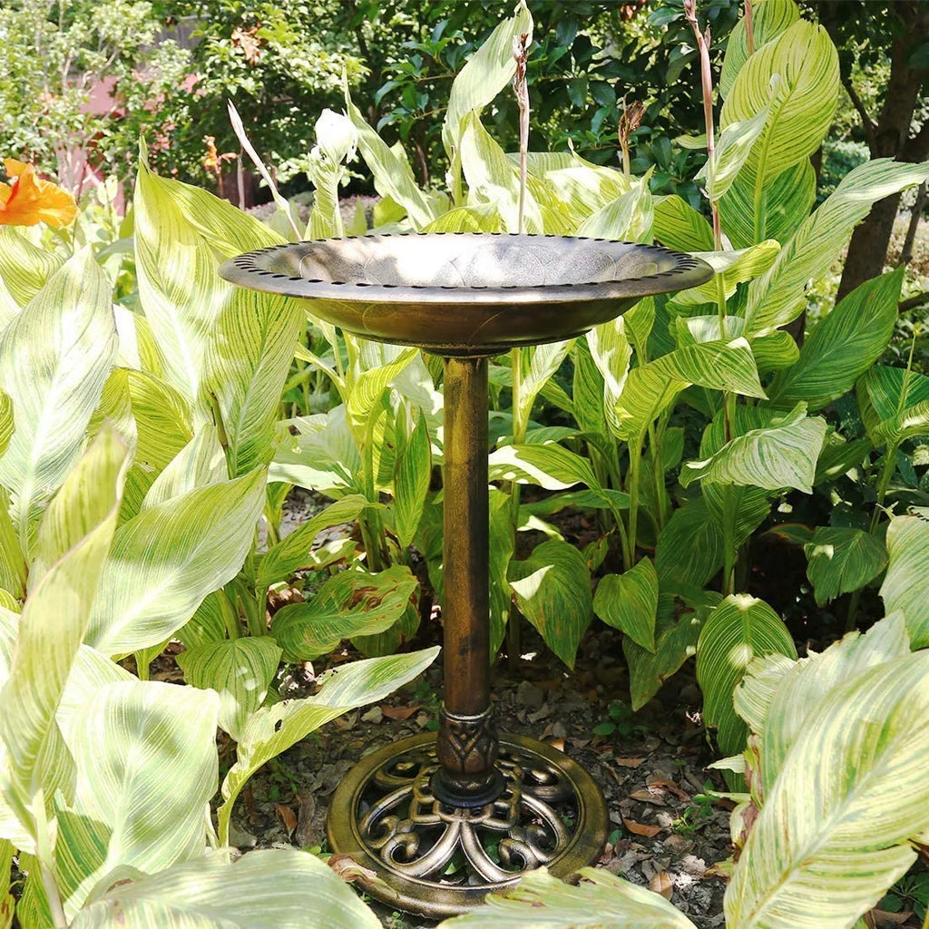 Polyresin Antique Outdoor Birdbath and Solar Powered Fountain Set K90084