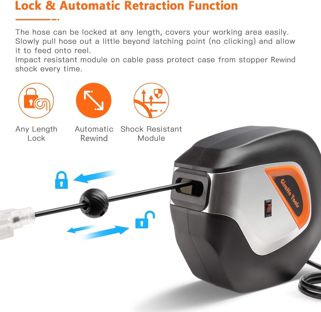 Retractable Extension Cord Reel 16/3AWG x 40ft Heavy Duty L29266