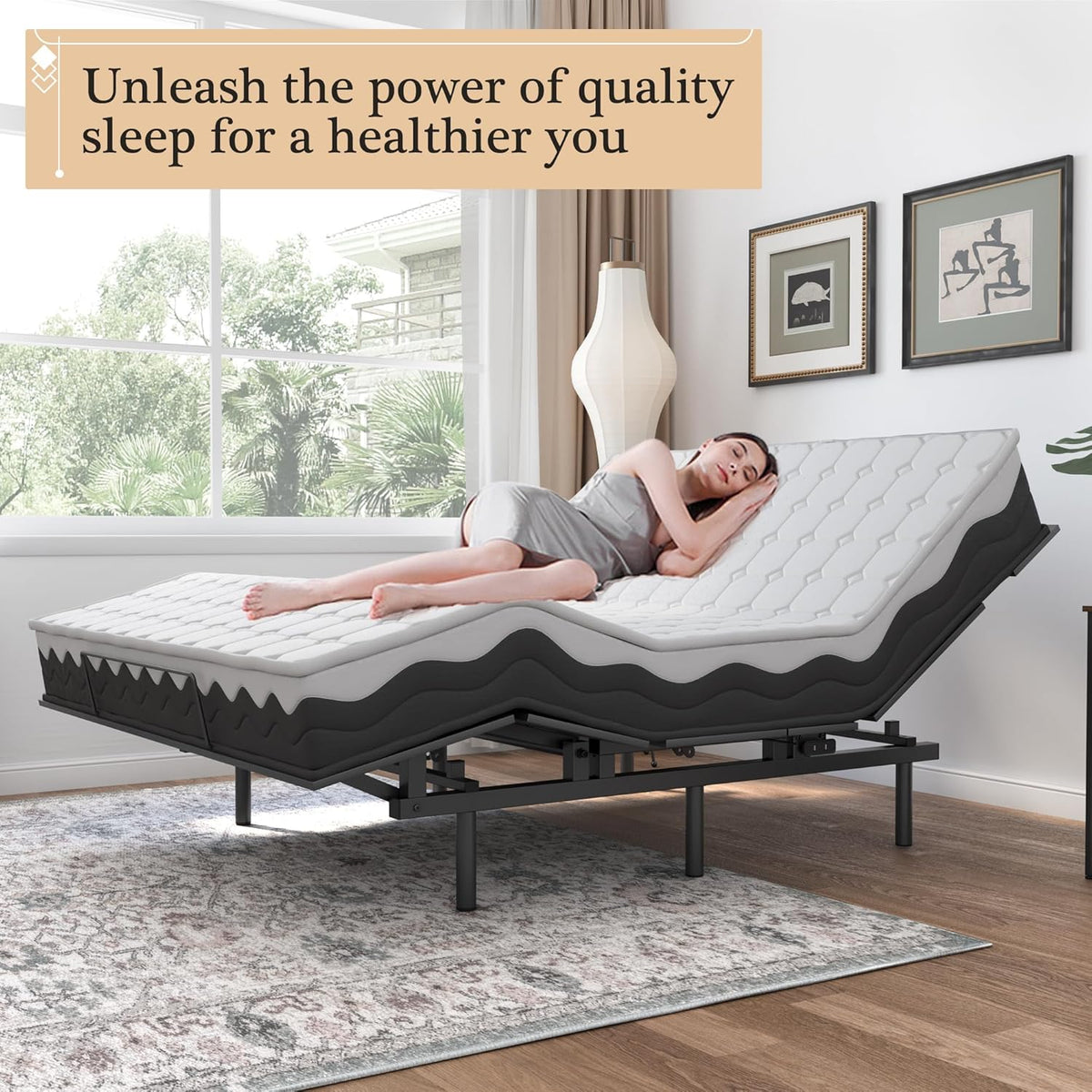 Adjustable Bed Frame with Wireless Remote and Zero Gravity Queen Size W674858