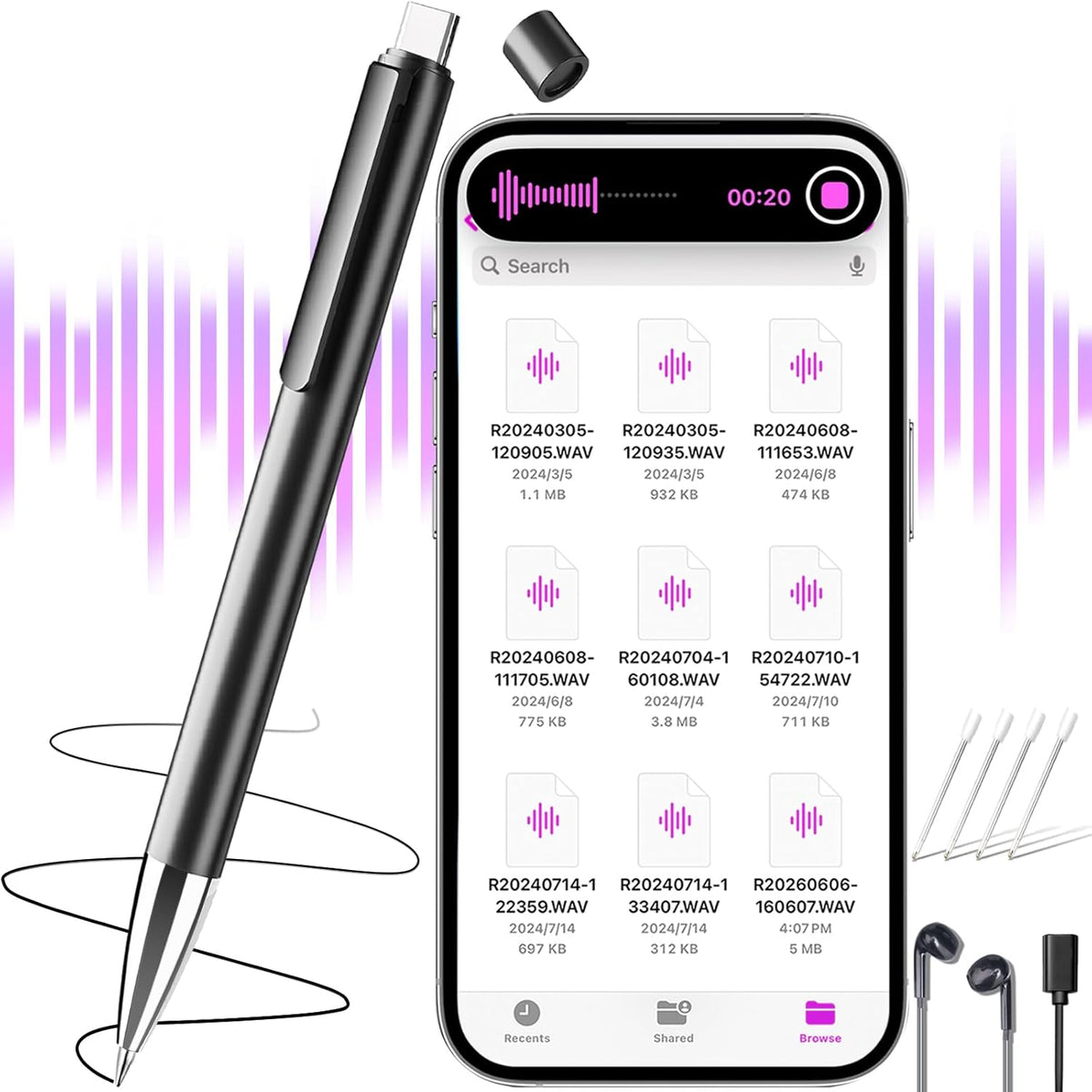 64GB Digital Voice Recorder with Playback, USB-C Recording Device A84171