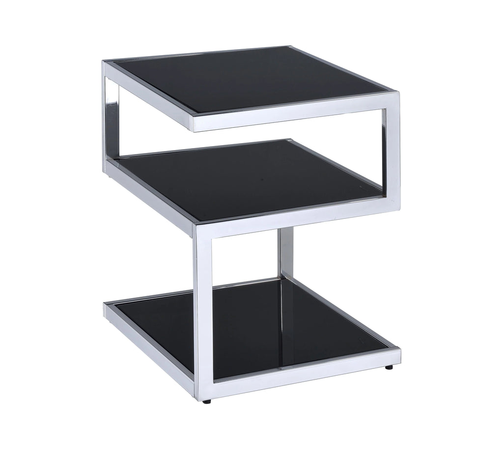 Side Table in Chrome & Black Glass W3706