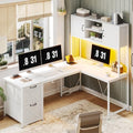 Black L Shaped Computer Desk with Fabric Drawers and Power Outlet T246