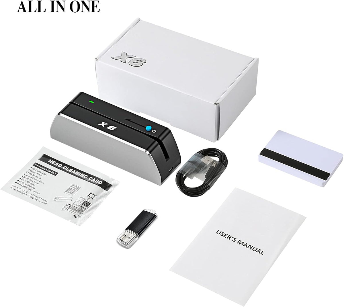 X6 BT Bluetooth Magnetic Card Reader Writer USB 3 Tracks Swipe Encoder V24838