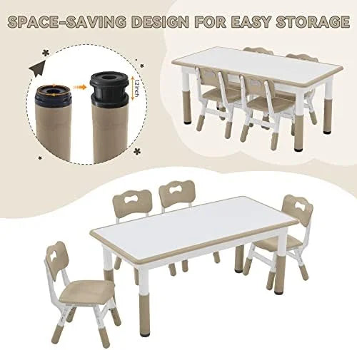 Height Adjustable Plastic Children Study Table and Chairs Set with 4 Seats C1121
