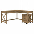L Desk with Mobile File Cabinet in Reclaimed Pine Engineered Wood L879