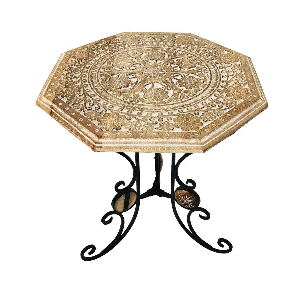 Octagonal Mango Wood Table with Scrolled Foldable Legs A500954