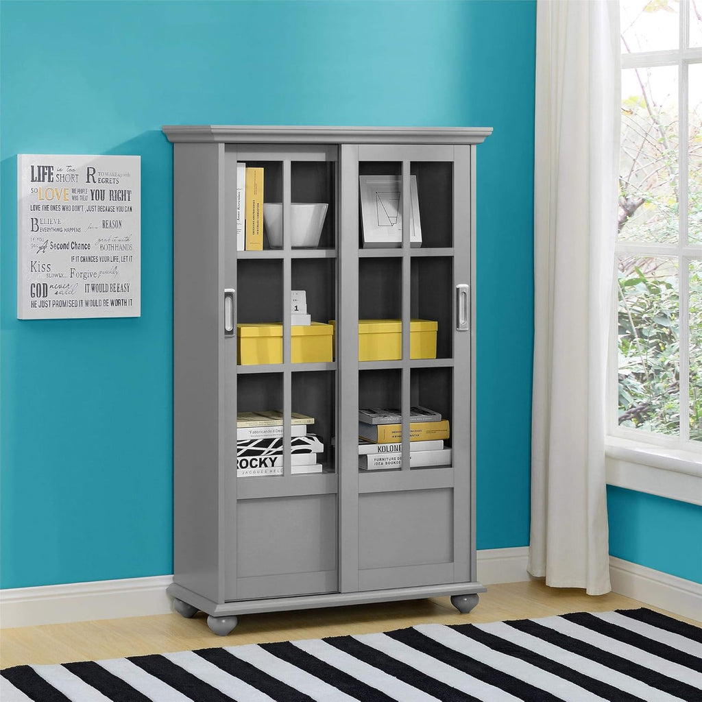 Black Bookcase with Sliding Glass Doors U33289