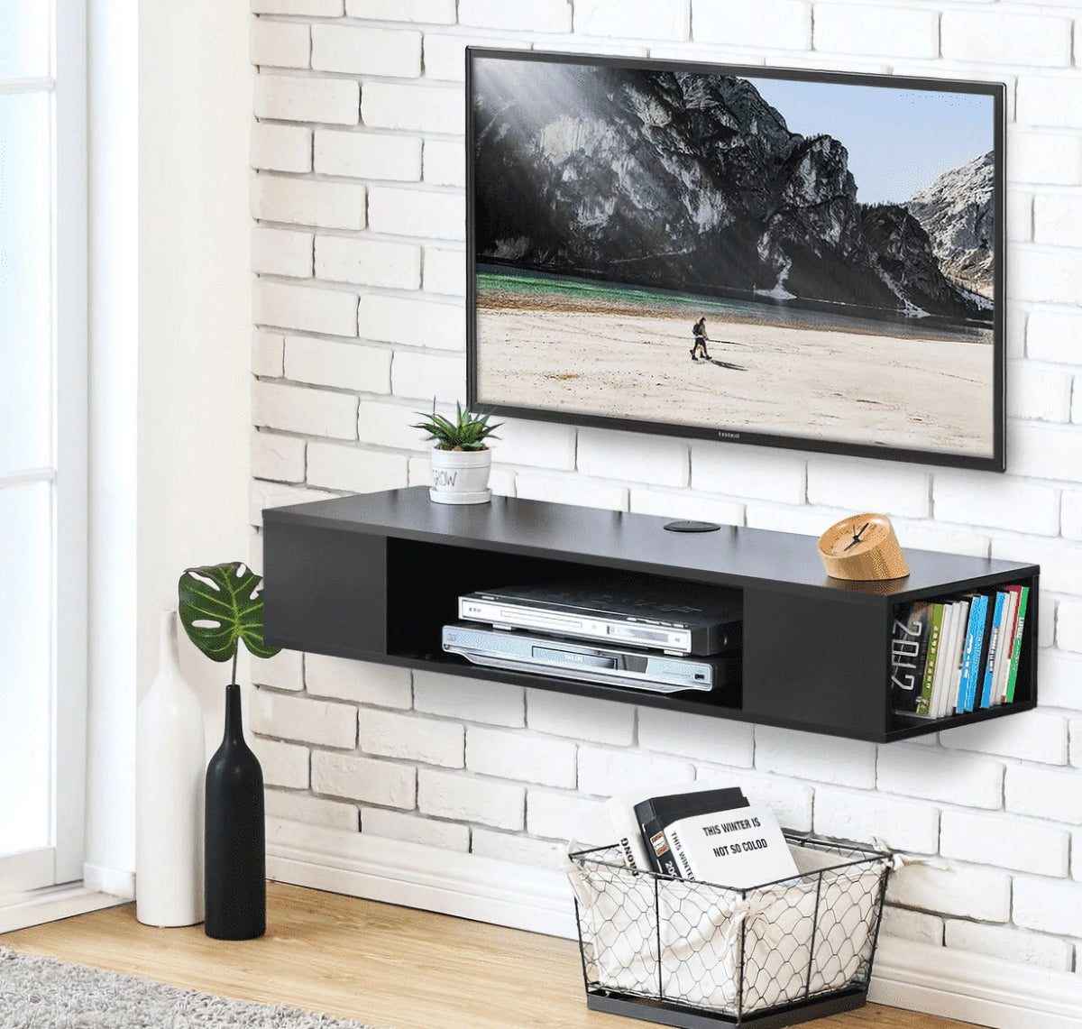 Black Wall Mounted Floating TV Stand K14432