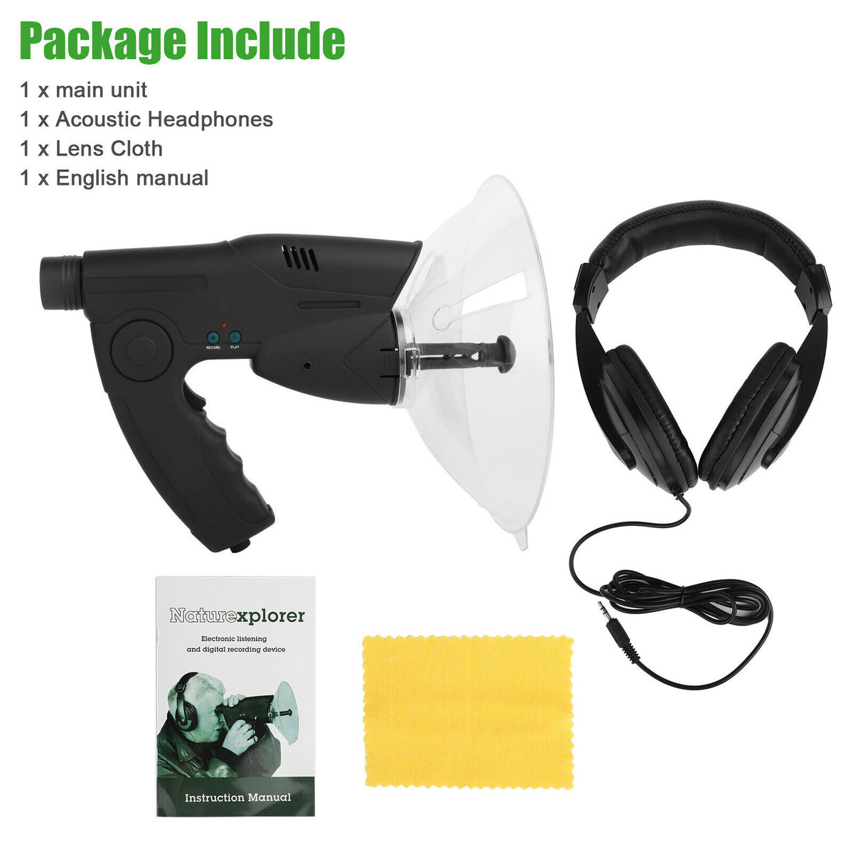 Parabolic Sonic Listening Device Microphone Amplifier 8X Bionic Ear N262
