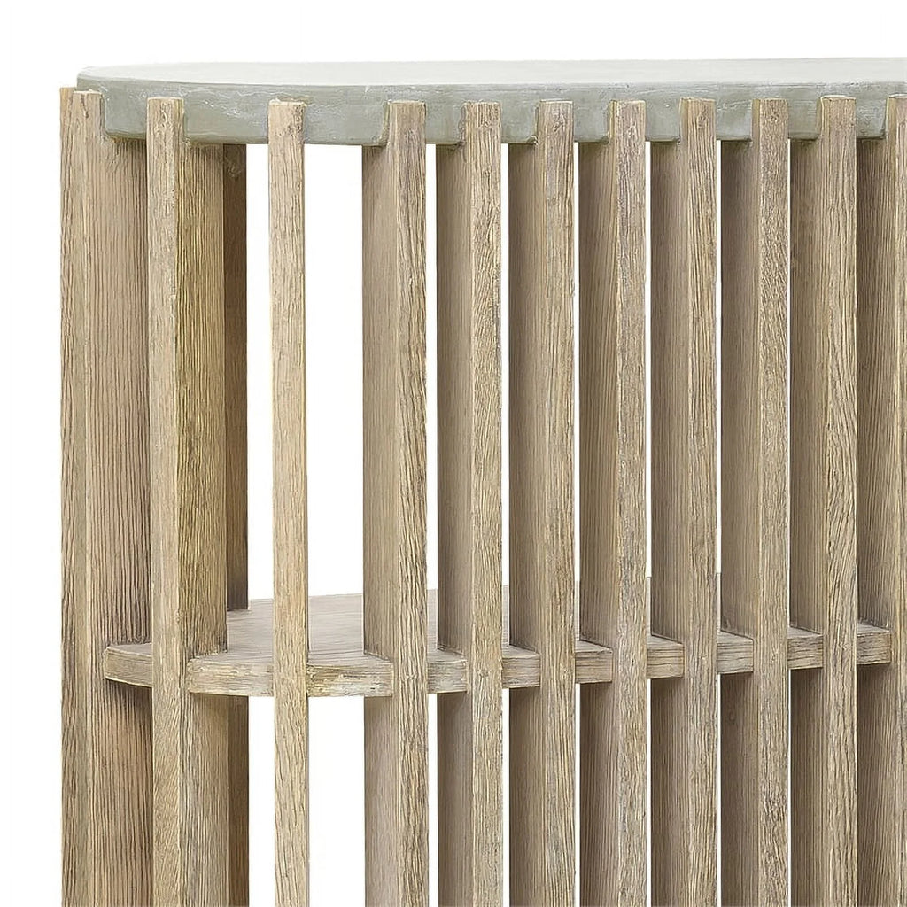 Wood Slat Display Console with Concrete Top N802