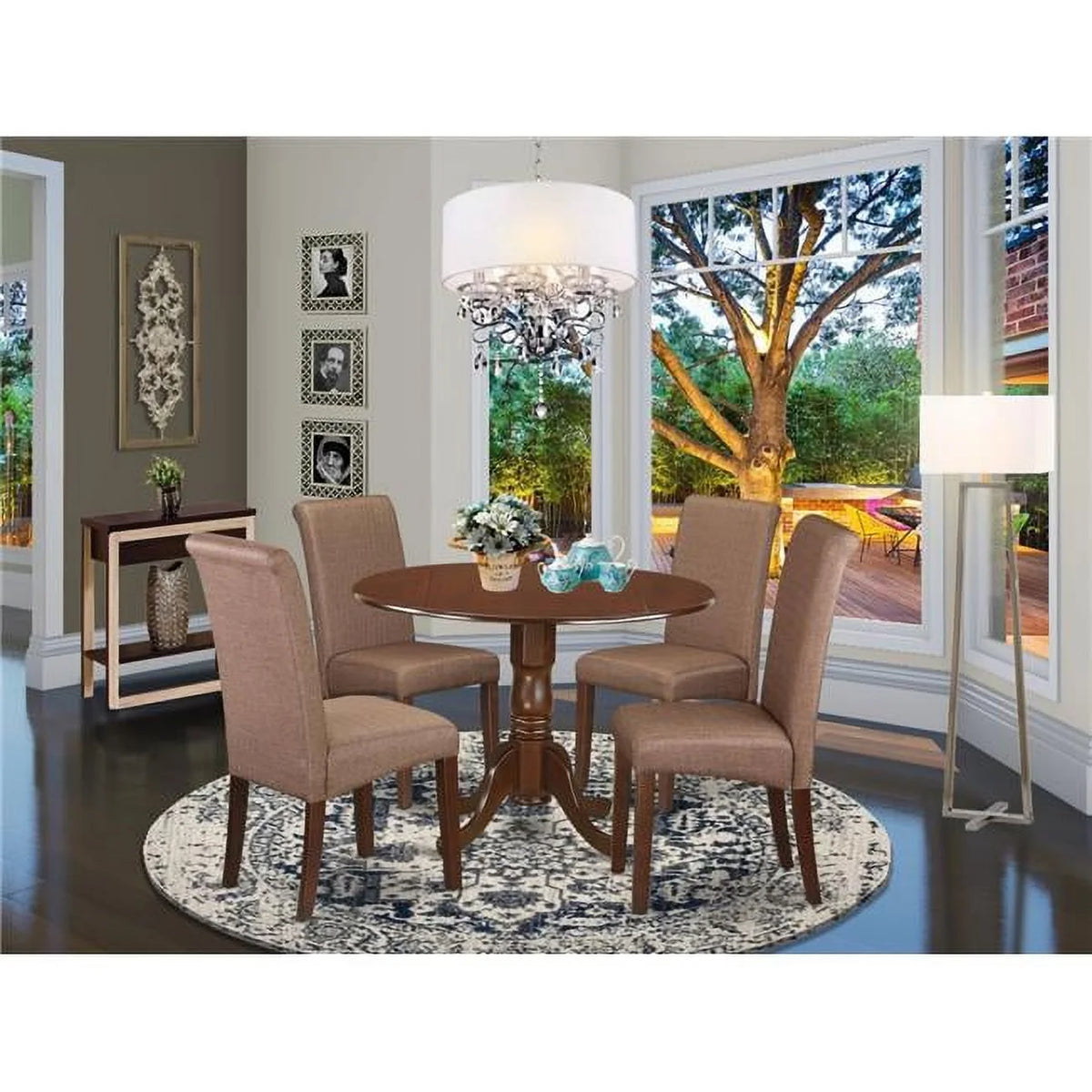 5 Piece Round Table with Fabric Parson Chairs H345