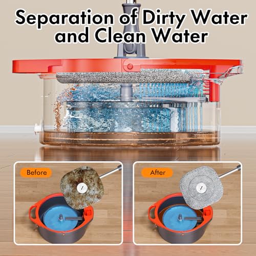 Spin Mop and Bucket Set with Separate Dirty and Clean Water, 2 Replaceable Mop Pads O6397