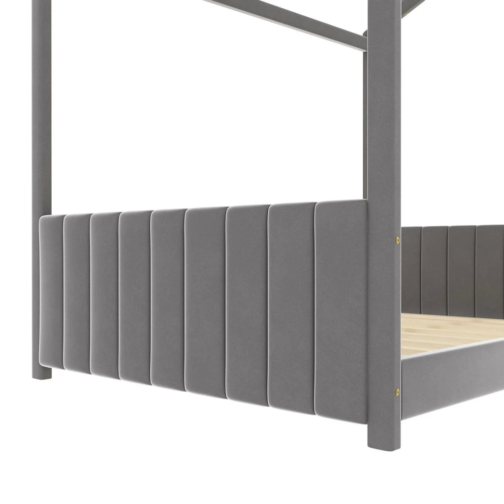 Full Size Beige Velvet Upholstered Platform Bed with Headboard & Footboard U83228