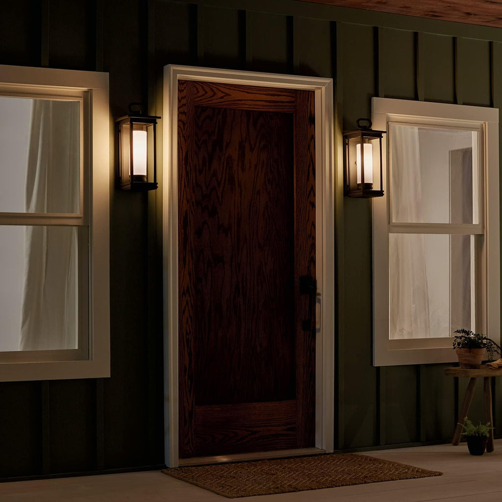 1 Light Outdoor Wall Light with Satin Etched Opal Glass in Rubbed Bronze X411158