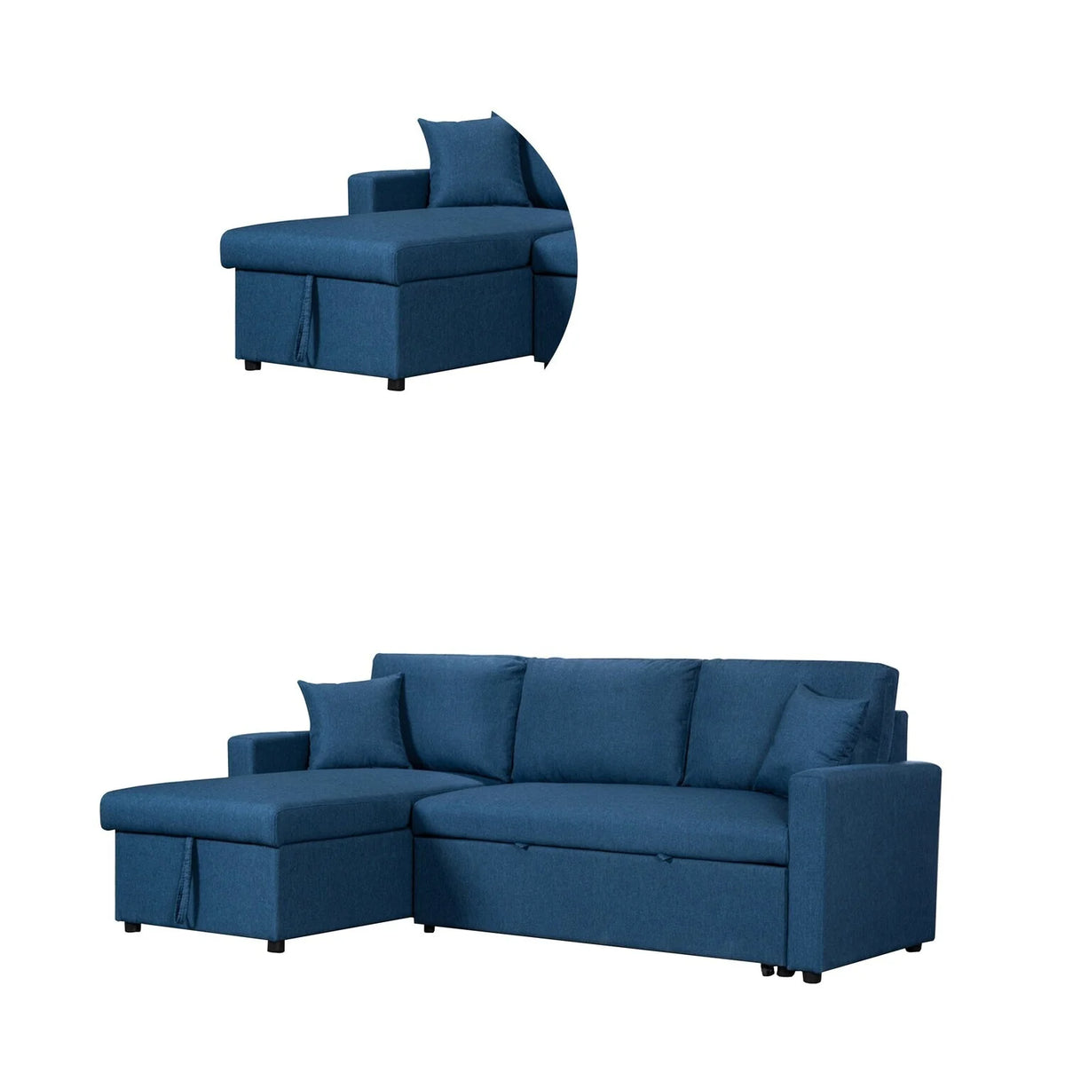 82 Inch Sleeper Sectional Sofa Bed with Storage Chaise, Blue Y17119