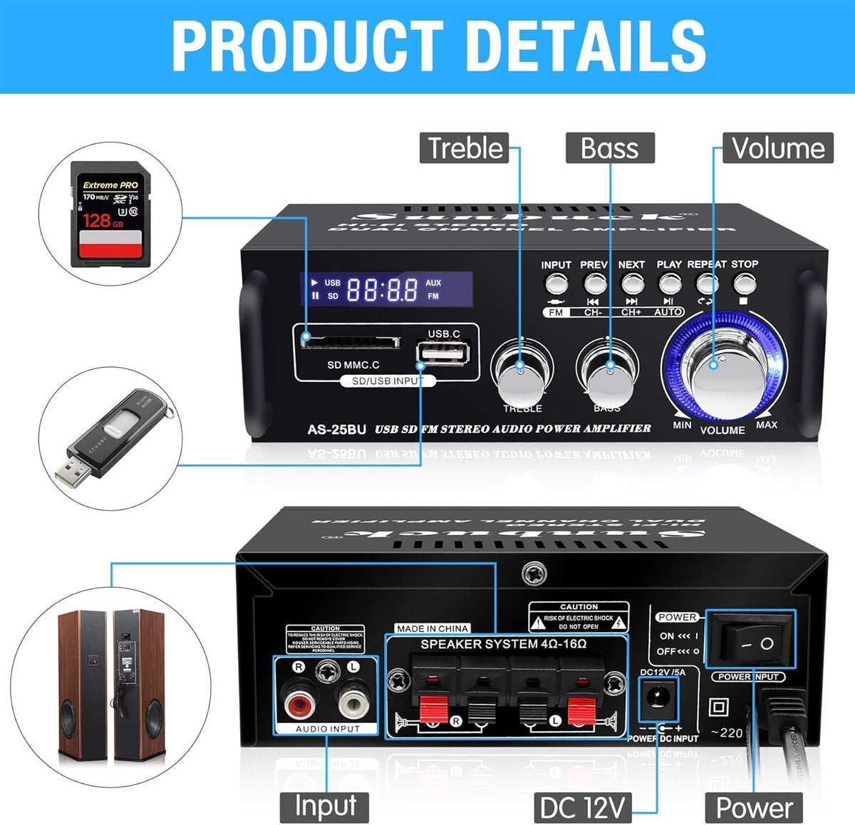 180W Wireless Bluetooth Stereo Amplifier with Remote Control O289511