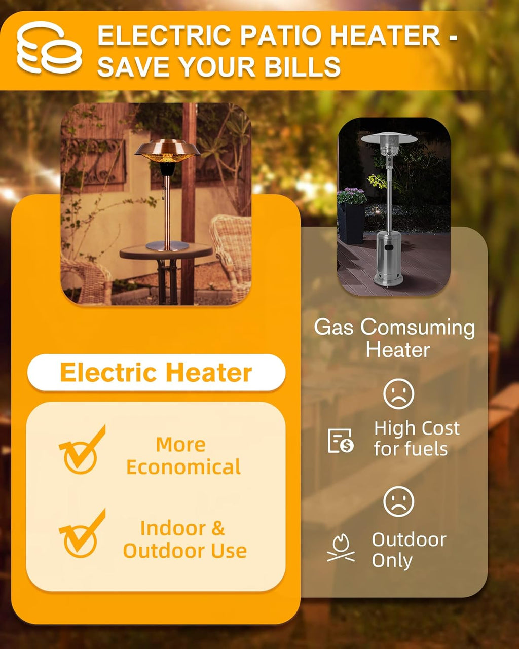 1500W Infrared Electric Patio Heater with Brush Copper Finished G805