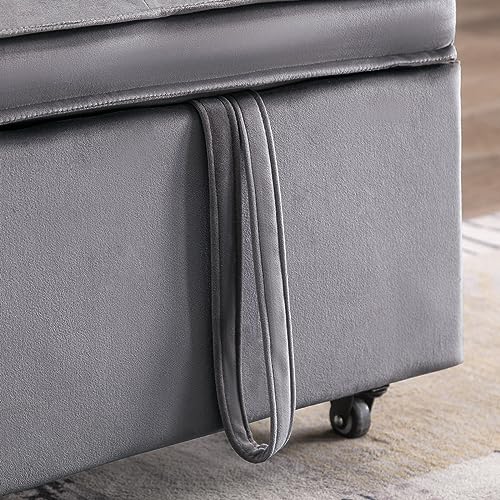 Dark Grey Upholstered Convertible Folding Sofa Bed with Storage Pocket M5060