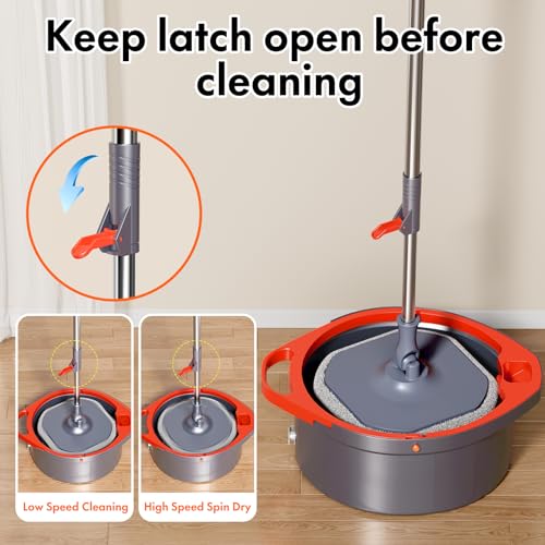 Spin Mop and Bucket Set with Separate Dirty and Clean Water, 2 Replaceable Mop Pads O6397