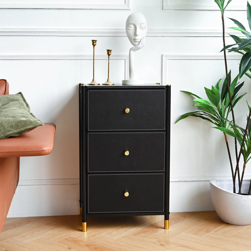 Black 3 Drawer Fabric Dresser Q845