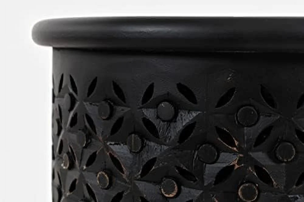 Antique Black Hardwood Drum End Table C122173