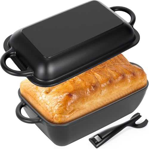 Black Cast Iron Non-stick Bread Loaf Pan with Lid 5.7 QT Dutch Oven C78485